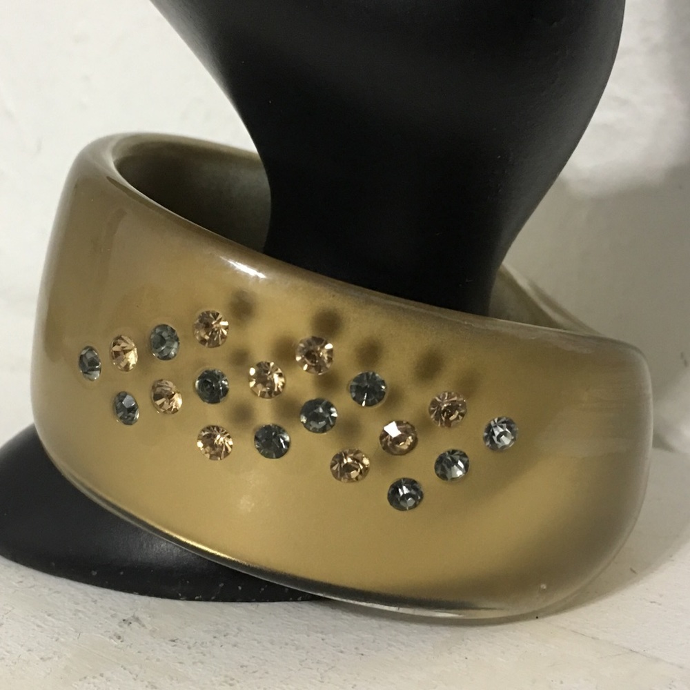 Gold Bronze Clear Chunky Rhinestone Plastic Bangle